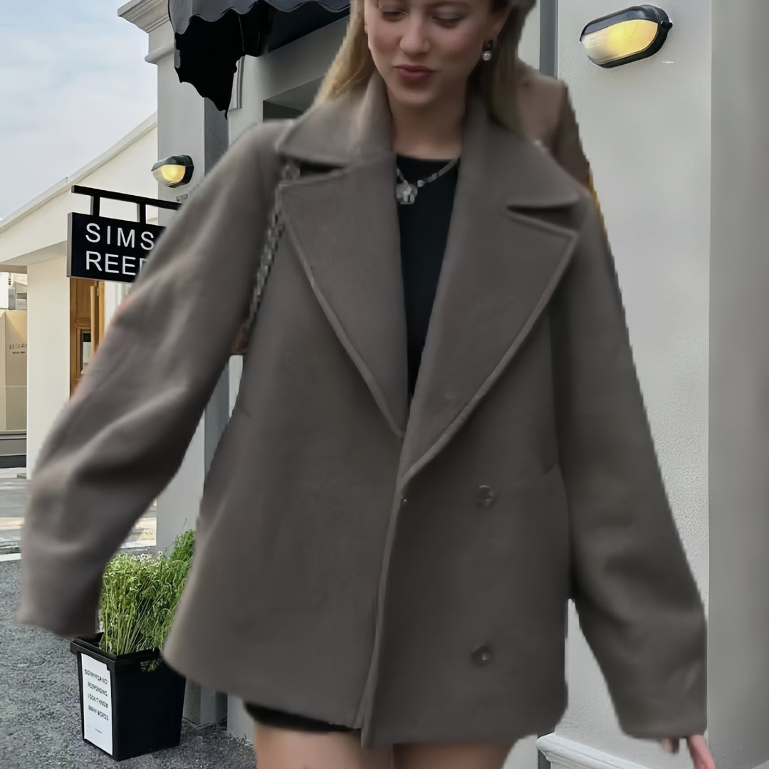 Damen modische Oversized-Jacke mit doppelter Knopfleiste und elegantem Kragen EB
