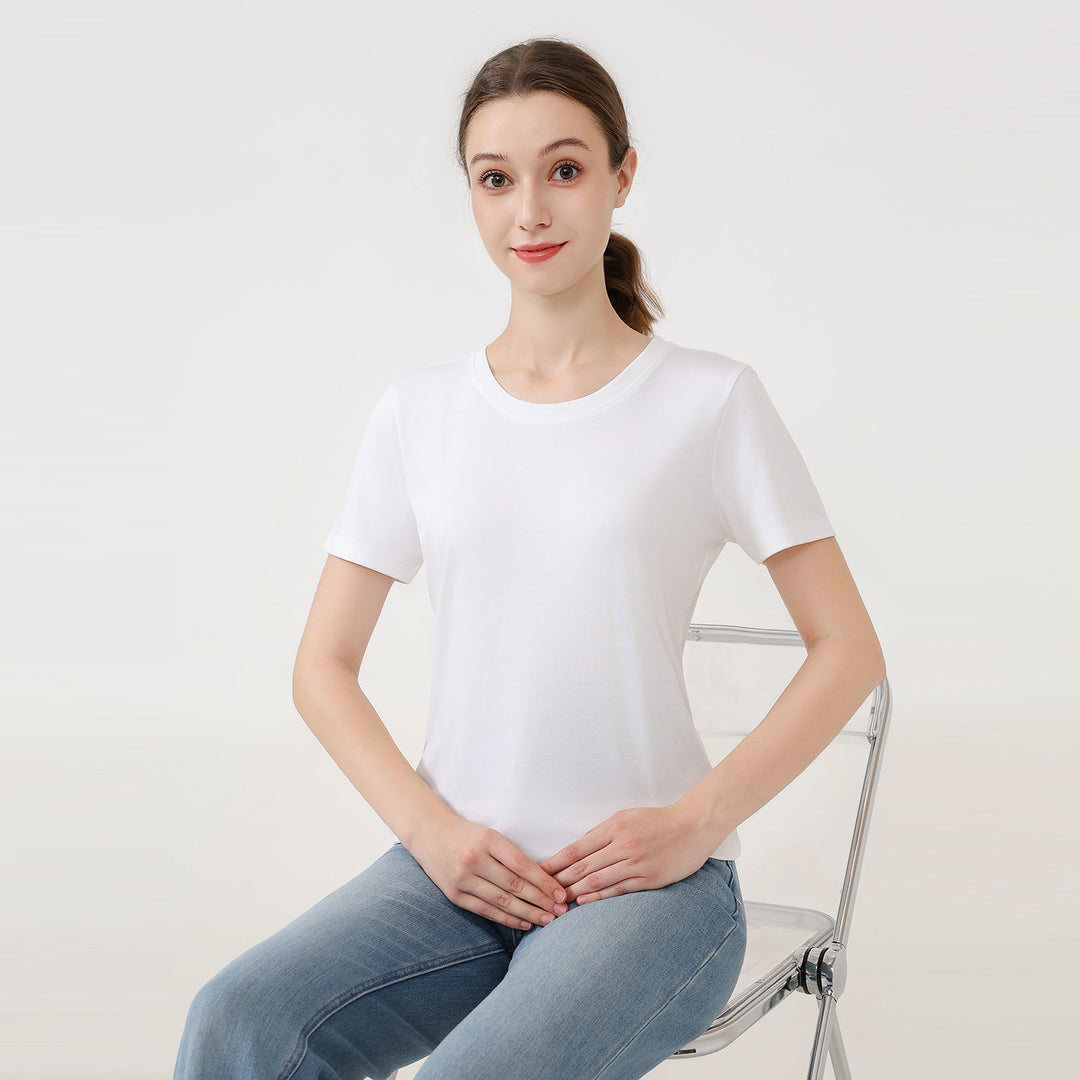 Damen klassisches Rundhals Baumwoll T-Shirt mit kurzem Arm und figurfreundlichem Schnitt EB