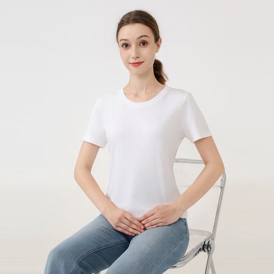 Damen klassisches Rundhals Baumwoll T-Shirt mit kurzem Arm und figurfreundlichem Schnitt EB