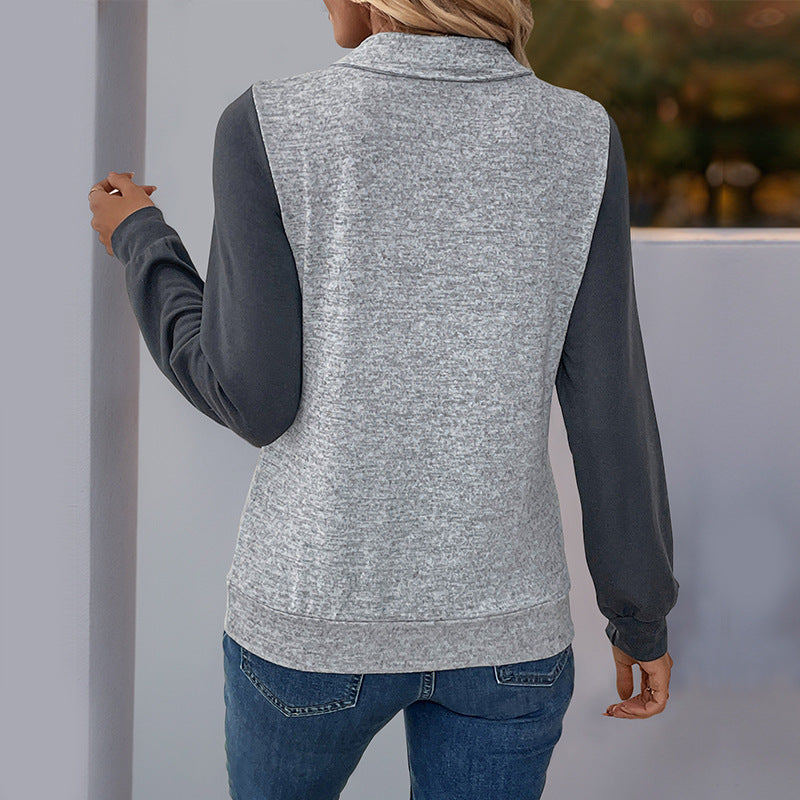 Damen modische Sweatshirt-Bluse mit Knopfleiste und Brusttasche EB