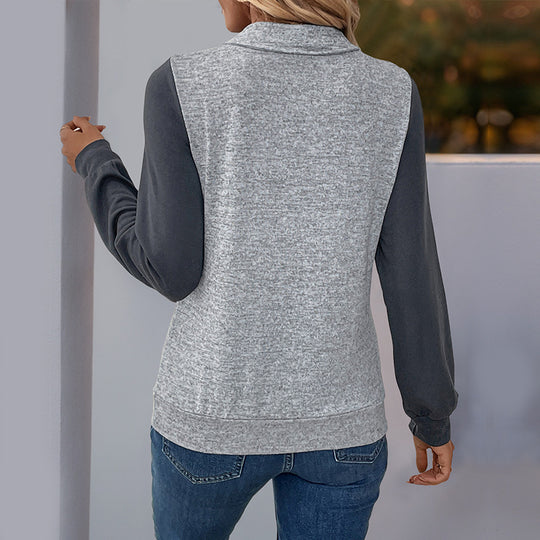Damen modische Sweatshirt-Bluse mit Knopfleiste und Brusttasche EB