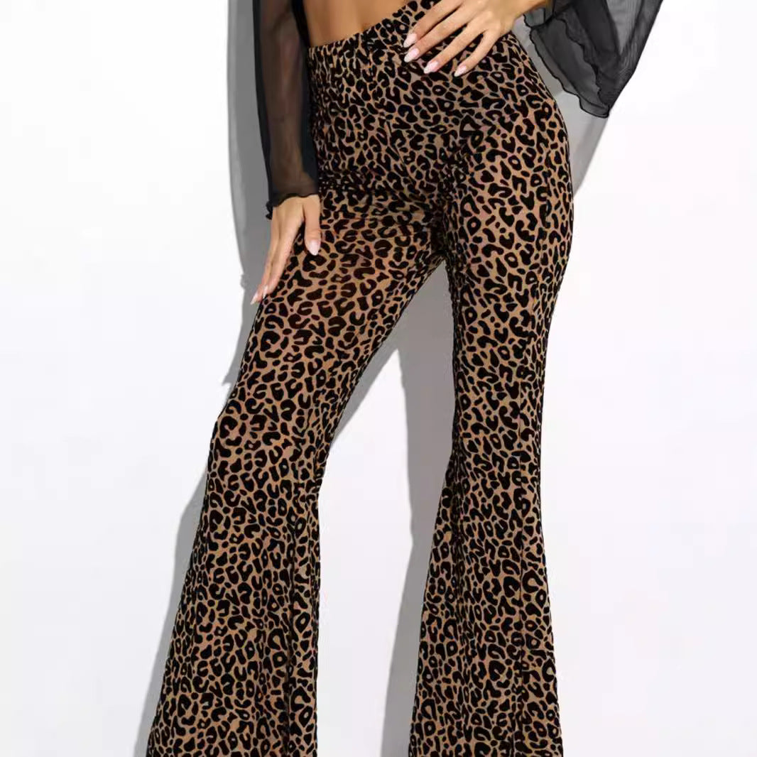 Damen Hoch taillierte Leoparden-Hose mit weitem Bein EB