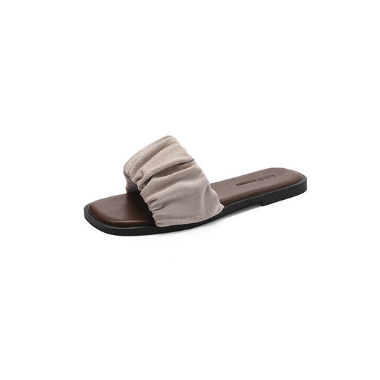 Damen elegante Slide-Pantoletten mit luxuriösem Falten-Design EB