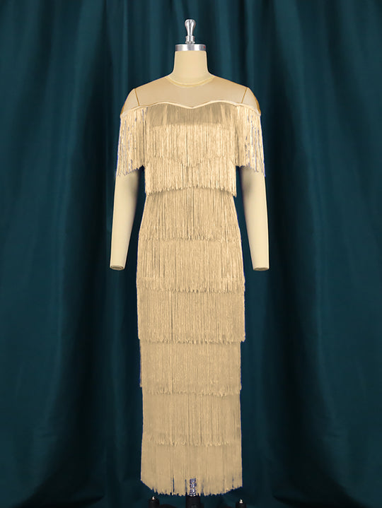 Damen elegantes Fransen Abendkleid EB