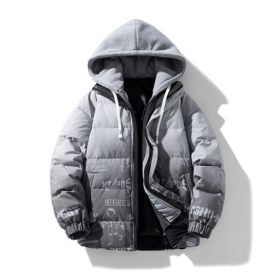 Herren Stepp-Winterjacke mit Kapuze und Printdetails EB
