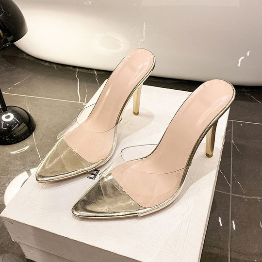Damen transparente Slingback High Heel Sandalen EB