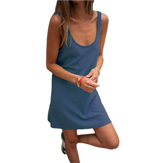 Damen Lässiges Kleid Im Raffinierten Rippschnitt mit Tiefem Ausschnitt und Schlichtem Design EB