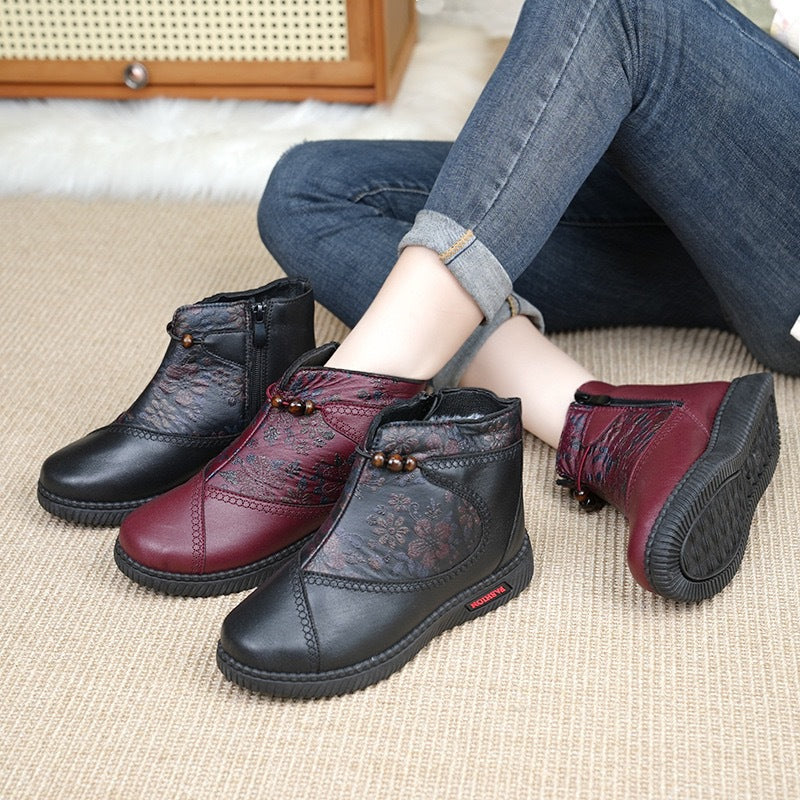 Damen Elegante Ankle Boots mit floralem Muster und komfortablem Schnürverschluss EB