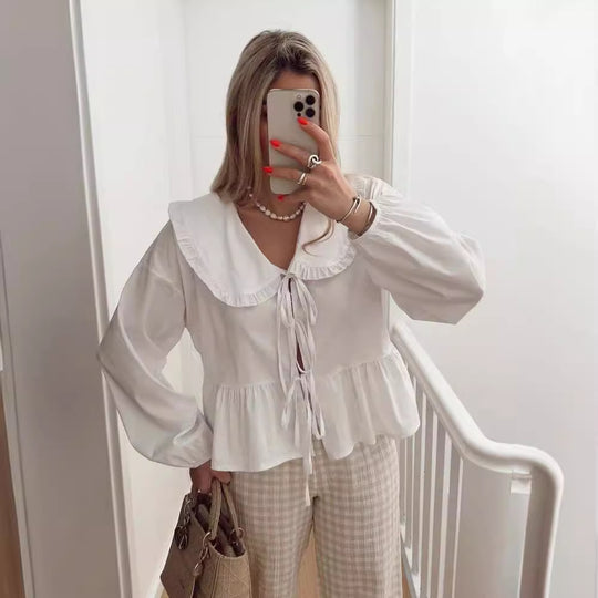 Damen verspielt geschnittene Bluse mit Rüschendetails EB