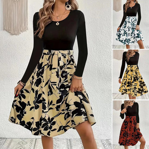 Damen Elegantes Midikleid mit floralem Print und gesmoktem Oberteil EB