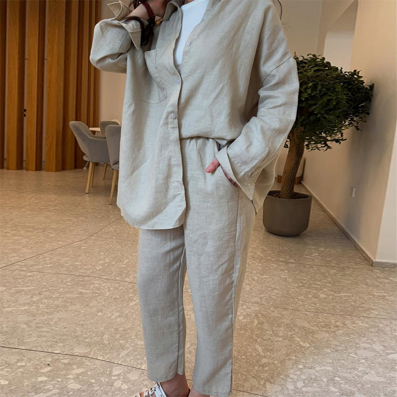 Damen leichte Leinenloungewear mit lockerer Passform EB