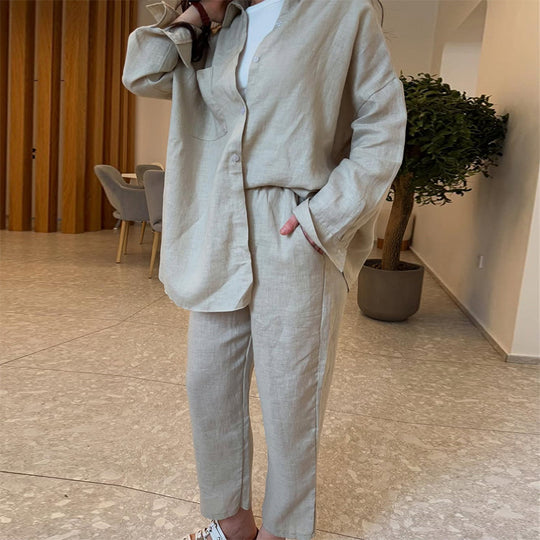 Damen leichte Leinenloungewear mit lockerer Passform EB