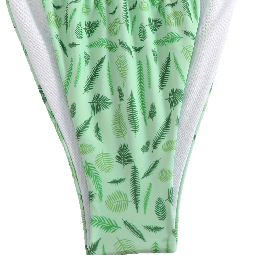 Damen trendiger Triangel-Bikini mit botanischem Muster EB