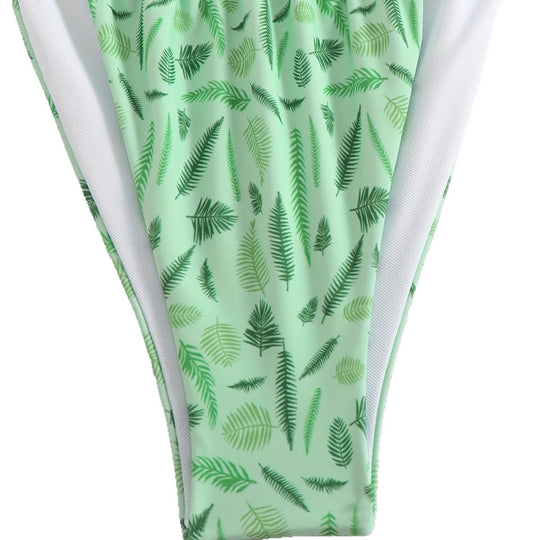 Damen trendiger Triangel-Bikini mit botanischem Muster EB