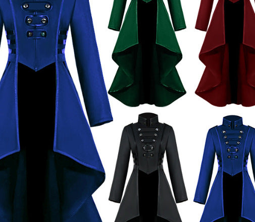 Damen asymmetrischer Stehkragenmantel mit Knopfdetails EB