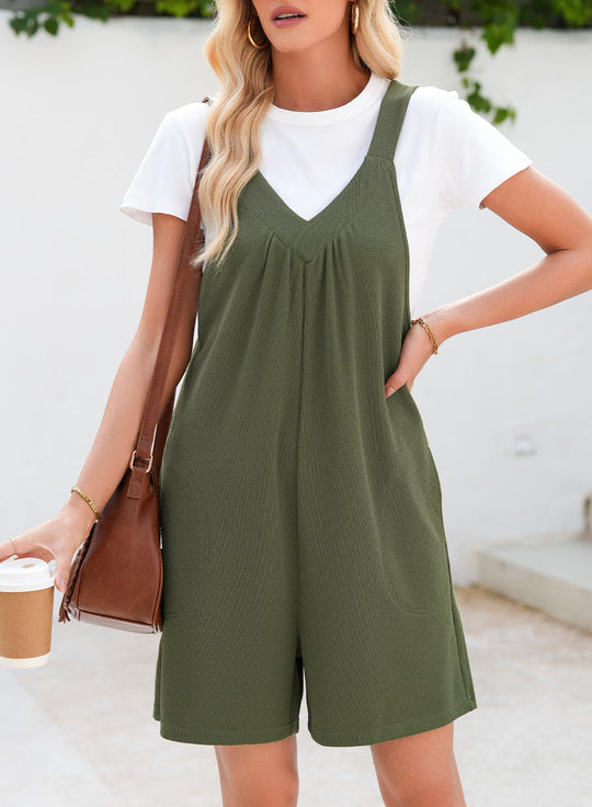 Damen Einteiliger Jumpsuit mit tiefem V-Ausschnitt und praktischen Taschen EB