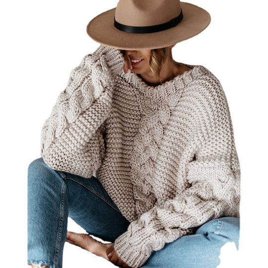Damen Grobstrickpullover mit dekorativen Zopfdetails und lässigem Schnitt EB