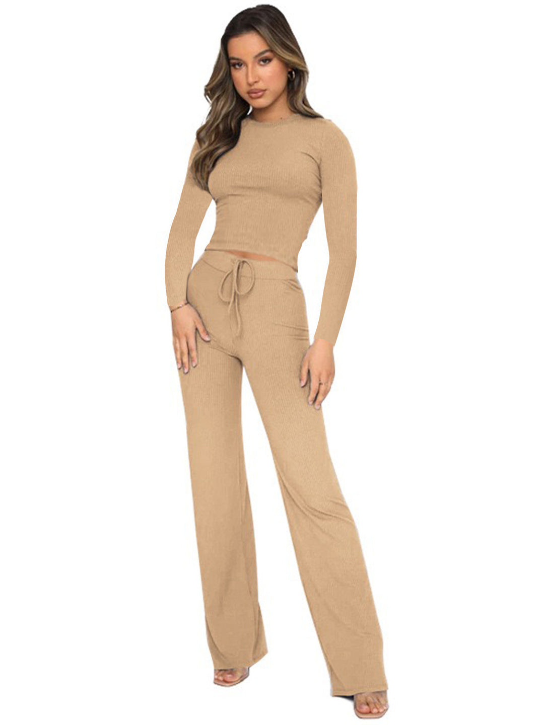Damen Figurbetontes Crop-Top und Hochwasserhosen Set EB