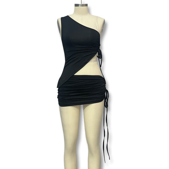 Damen asymmetrisches Wickelkleid mit Raffungen EB
