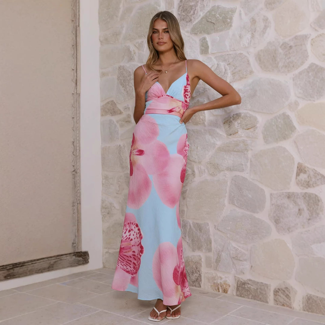 Damen Maxikleid mit floralem Design und raffinierten Rüschendetails EB
