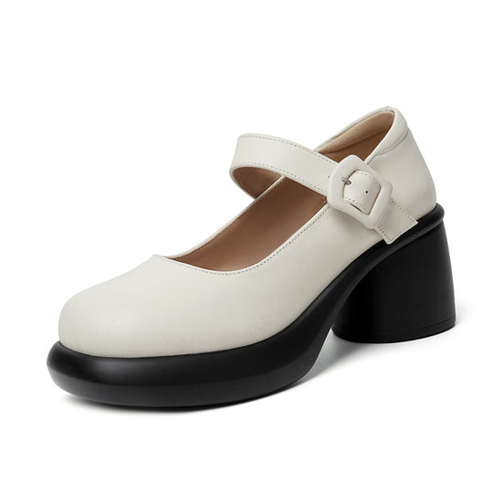 Damen Mary Jane Schuhe mit modischem Riemen und komfortablem Blockabsatz EB