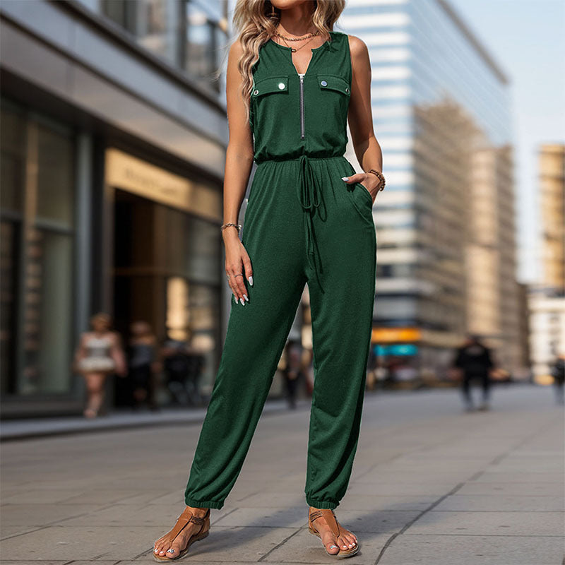 Damen Sportlicher Overall mit Reißverschluss und seitlichen Taschen EB