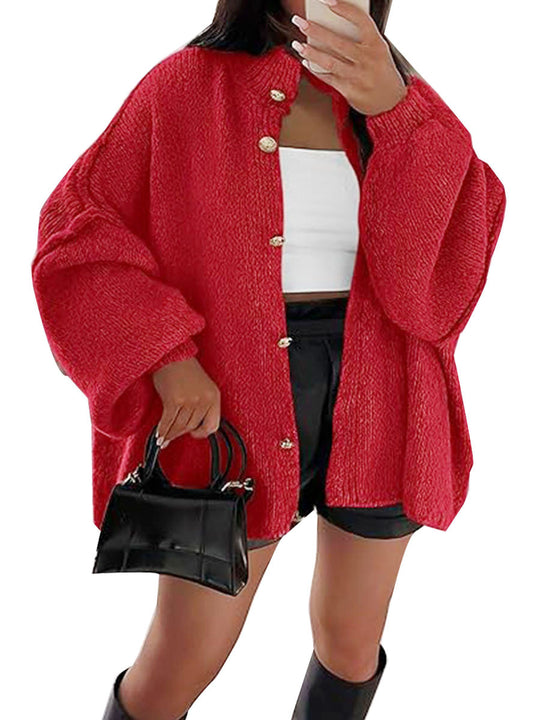 Damen Flauschige Strickjacke mit überschnittenen Schultern EB