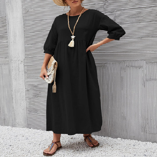 Damen Freizeitmaxikleid mit luftigen Ärmeln und seitlichen Taschen EB