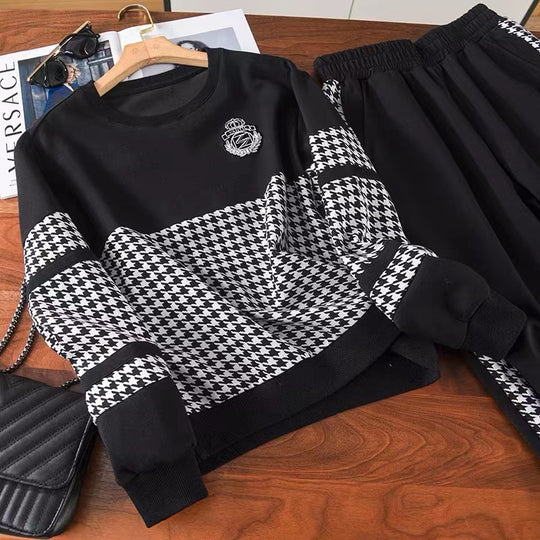 Damen modisches Sweat-Set mit karierter Struktur und lässigem Schnitt EB