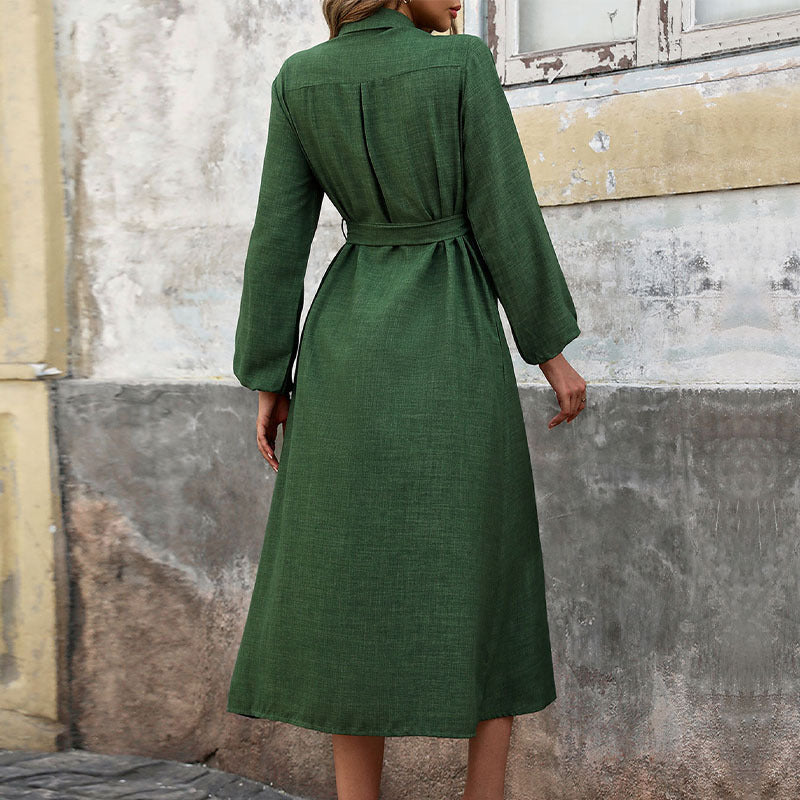 Damen Hemdkleid mit Bindegürtel und aufgesetzten Taschen EB