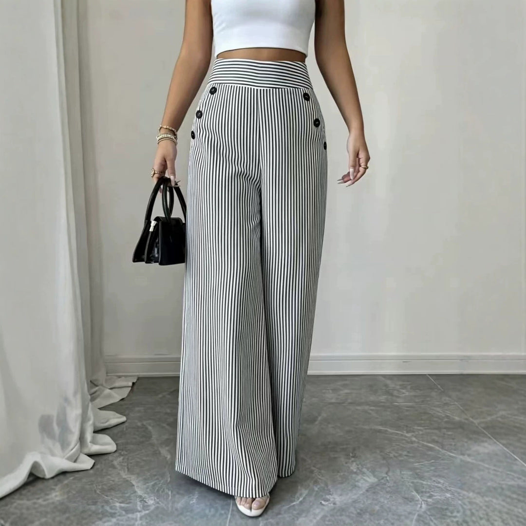 Damen nan hochgeschnittene Palazzo-Hose mit maritimen Knopfdetails und weitem Bein EB