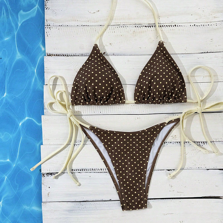 Damen Triangel-Bikini mit verspieltem Punktenmuster und verstellbarem Bund EB
