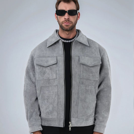 Herren modische Wildlederjacke mit praktischen Taschen EB