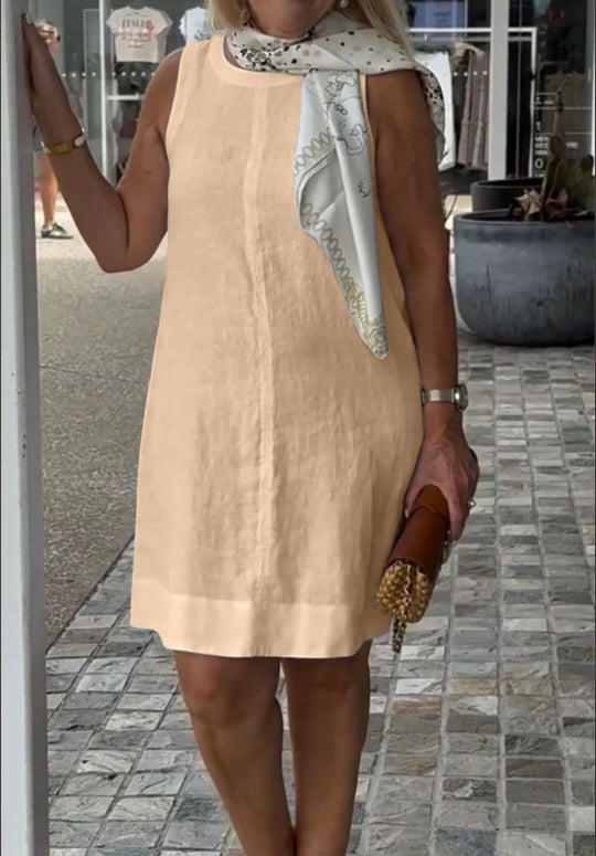 Damen Sommerkleid aus leichtem Leinenstoff mit modischem Halstuch EB