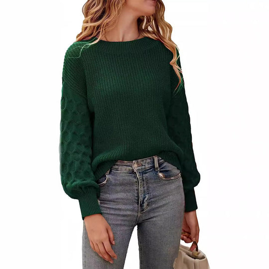 Damen modischer Strickpullover mit strukturierten Ärmeln und Rundhalsausschnitt EB