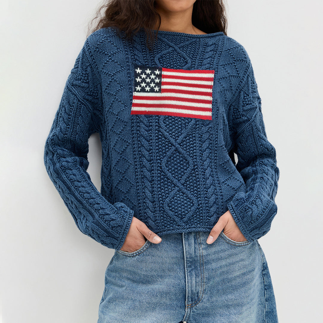 Damen Strickpullover mit amerikanischem Flaggen-Design EB