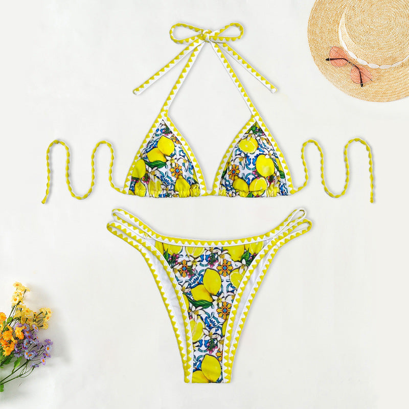 Damen Triangel-Bikini mit fröhlichem Zitrusmuster EB