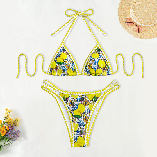 Damen Triangel-Bikini mit fröhlichem Zitrusmuster EB