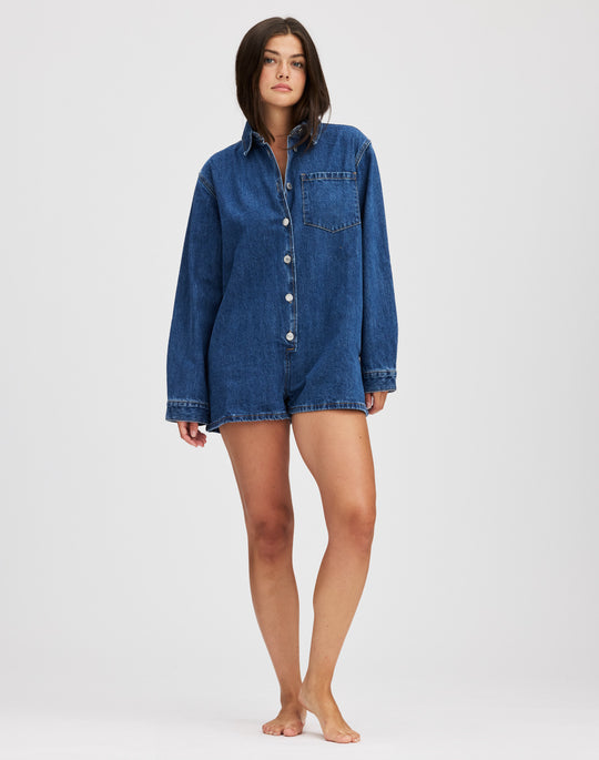 Damen Jeans-Overall mit Kurzarm und praktischen Taschen EB