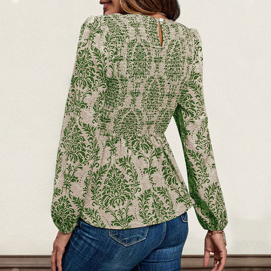 Damen Oberteil mit floralem Design und gerafftem Saum EB
