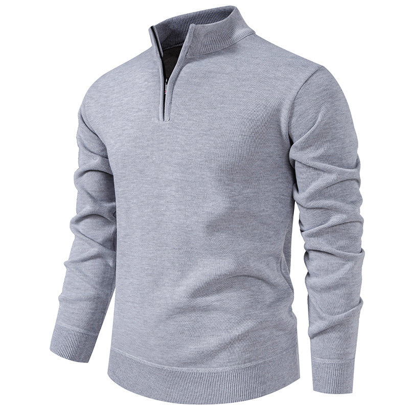 Herren nan Slim-Fit Feinstrickpullover mit kurzem Reißverschluss, Stehkragen und geripptem Bund EB