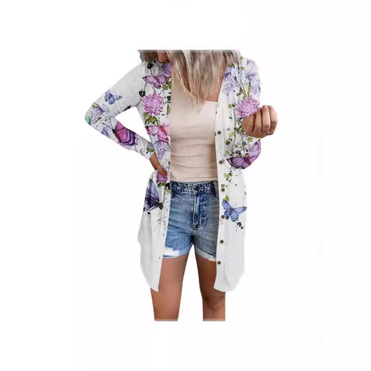 Damen längerer Blusenjacke mit floralem Muster EB