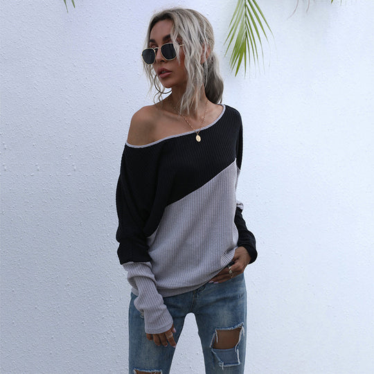 Damen modischer Pullover im lässigen Oversized-Stil mit raffiniertem Farbblockdesign EB