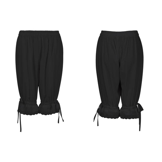 Damen nan geraffte Capri-Hose mit elastischem Bund, BindEbändern am Saum und Spitzen-Bordüre Eb