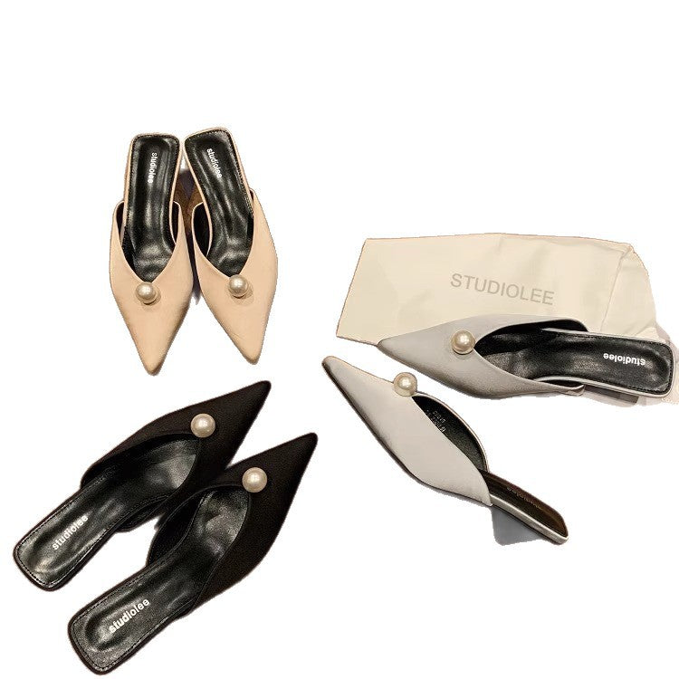 Damen Slingback-Schuhe mit geschwungenem Absatz und eleganter Perlen-Applikation EB