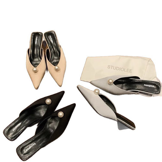 Damen Slingback-Schuhe mit geschwungenem Absatz und eleganter Perlen-Applikation EB