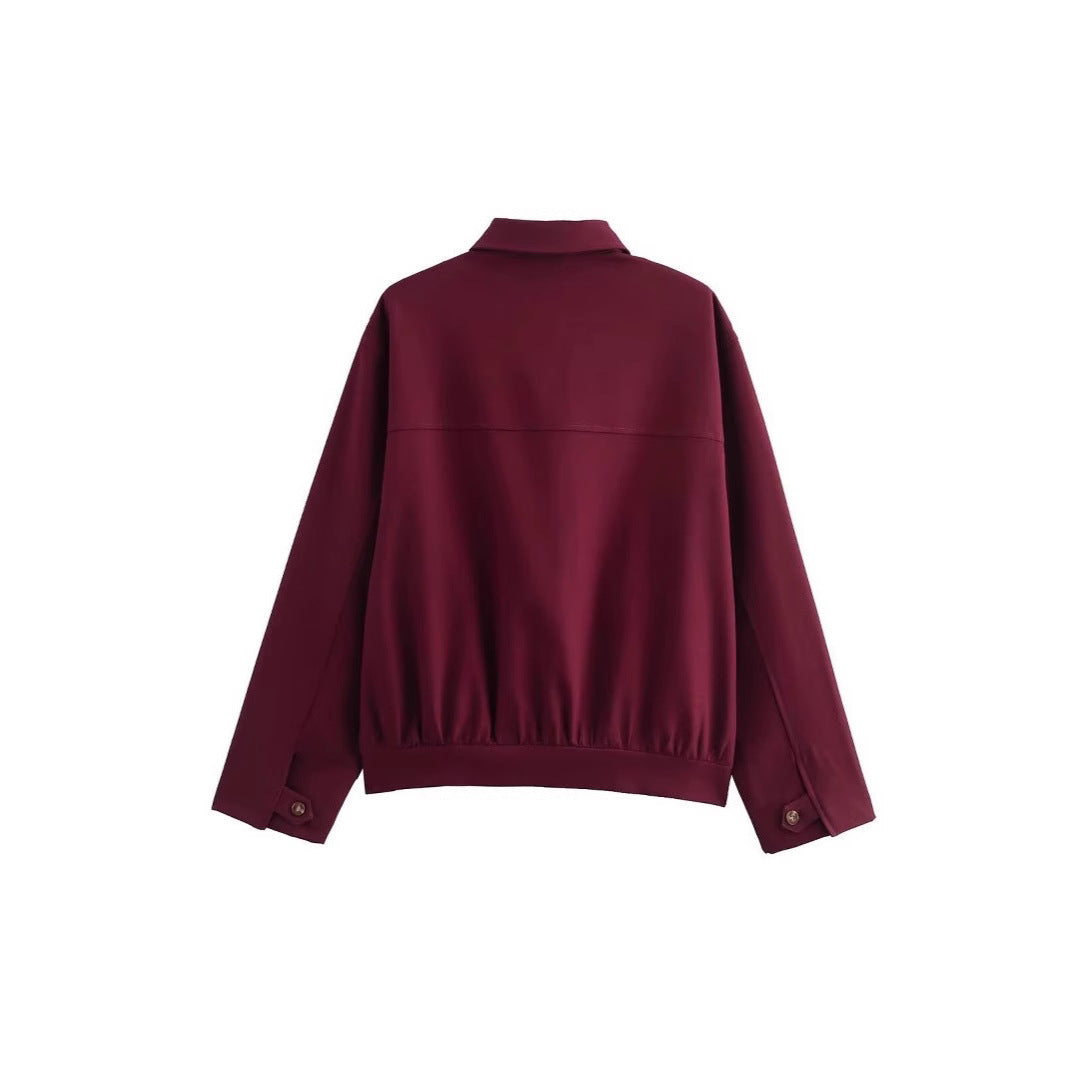 Damen langärmlige Utility-Jacke mit praktischen Taschen und hohem Kragen EB