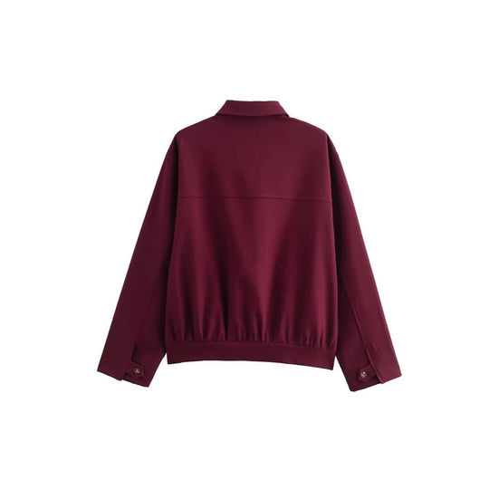 Damen langärmlige Utility-Jacke mit praktischen Taschen und hohem Kragen EB