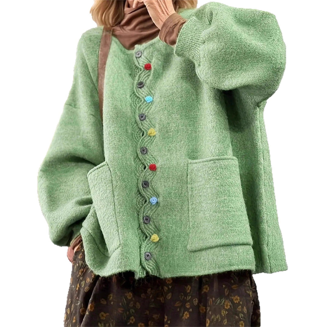 Damen Oversized Strickcardigan mit Zierknopfleiste und aufgesetzten Taschen EB