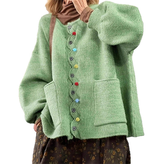 Damen Oversized Strickcardigan mit Zierknopfleiste und aufgesetzten Taschen EB